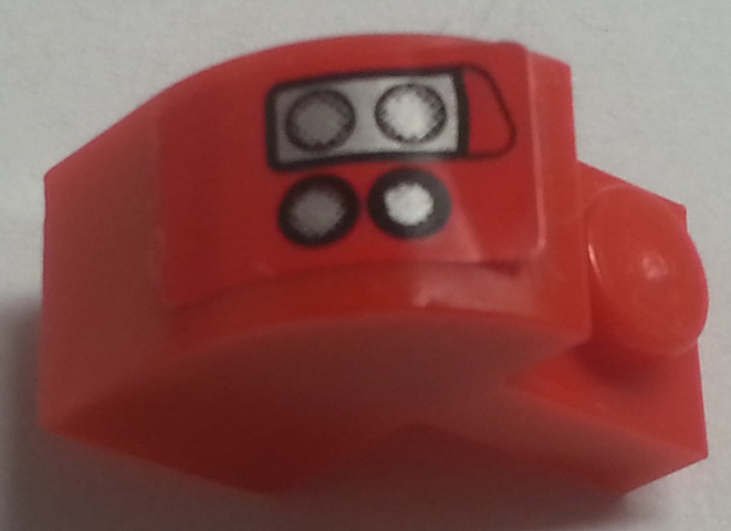 Slope, Curved 2 x 1 x 1 1/3 with Recessed Stud with 4 Silver Headlights on Red Background Pattern Model Right Side (Sticker) - Set 8153