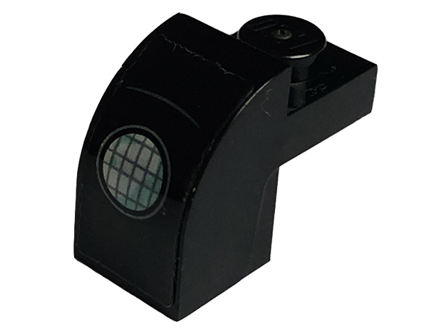 Slope, Curved 2 x 1 x 1 1/3 with Recessed Stud with Headlight with Silver Outline and Dark Bluish Gray Curved Line Pattern (Sticker) - Set 76179