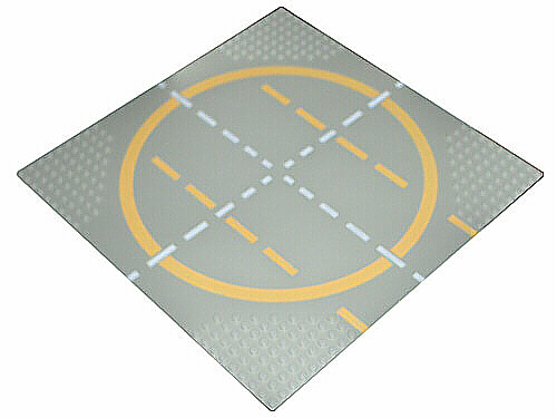 Baseplate, Road 32 x 32 9-Stud Landing Pad with Yellow Circle, 1-way Lines, Yellow Lines Not Touching Circle Pattern