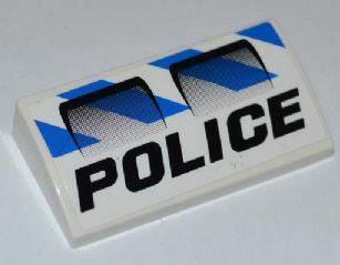 Slope, Curved 2 x 4 x 2/3 without Bottom Tubes with Black 'POLICE', Air Intakes on Blue Danger Stripes Pattern (Sticker) - Set 7970