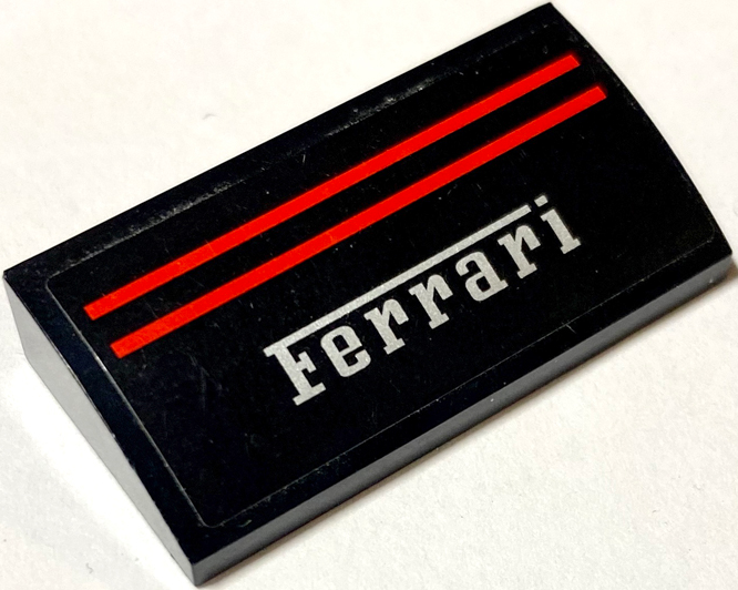 Slope, Curved 2 x 4 x 2/3 Without Bottom Tubes with 2 Red Lines and 'Ferrari' on Black Background Pattern (Sticker) - Set 8156