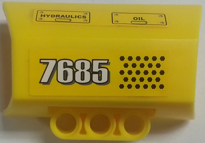 Technic, Panel Engine Block Half / Side Intake with White '7685', Black 'HYDRAULICS', 'OIL', and Hexagons Pattern (Sticker) - Set 7685