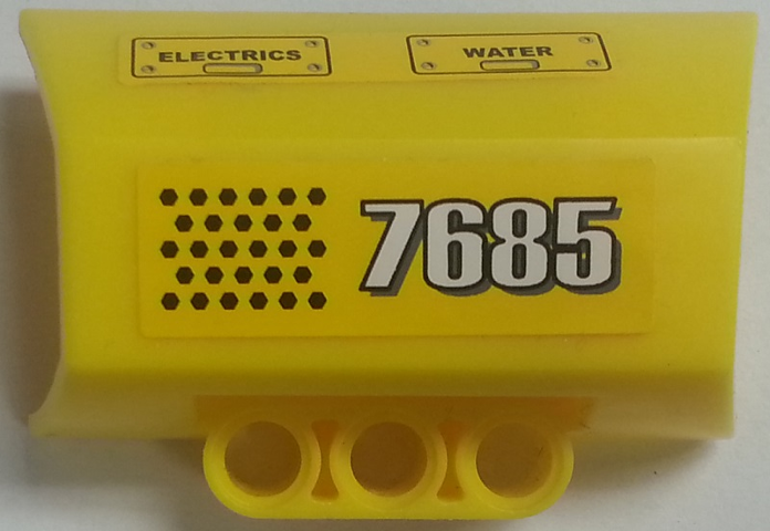 Technic, Panel Engine Block Half / Side Intake with White '7685', Black 'ELECTRICS', 'WATER', and Hexagons Pattern (Sticker) - Set 7685