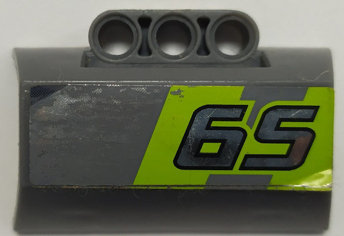 Technic, Panel Engine Block Half / Side Intake with Silver '65' on Lime Stripes Pattern Model Left Side (Sticker) - Set 8496