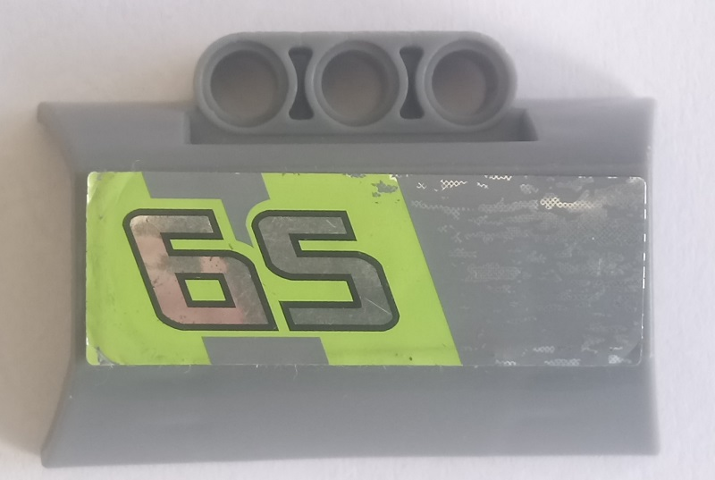 Technic, Panel Engine Block Half / Side Intake with Silver '65' on Lime Stripes Pattern Model Right Side (Sticker) - Set 8496