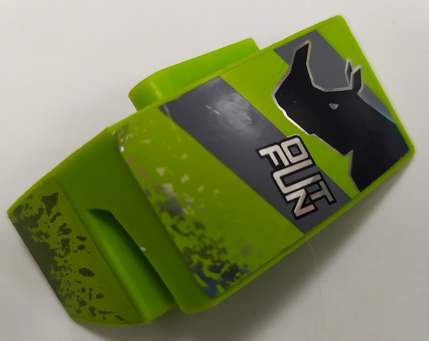 Technic, Panel Car Mudguard Left with Dark Bluish Gray and Lime Stripes, Rhino and 'OUTFUN' and Mud Splashes Pattern (Stickers) - Set 8496