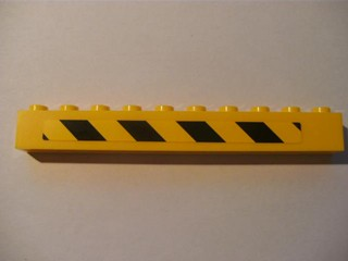 Brick 1 x 10 with Black and Yellow Danger Stripes Pattern Left (Sticker) - Set 7633