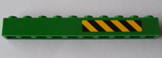 Brick 1 x 10 with Black and Yellow Danger Stripes Pattern Right Side (Sticker) - Set 7939