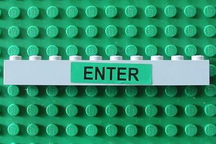 Brick 1 x 10 with Black 'ENTER' on Green Background Pattern (Sticker) - Set 4556