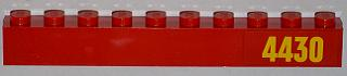 Brick 1 x 10 with Yellow '4430' Pattern Right (Sticker) - Set 4430