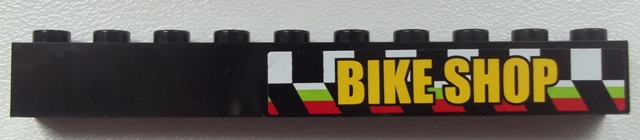 Brick 1 x 10 with 'BIKE SHOP' on Checkered Background Pattern (Sticker) - Set 60026