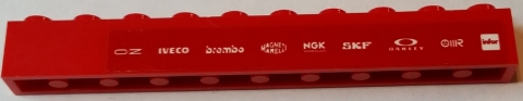 Brick 1 x 10 with 'OZ', 'IVECO', 'brembo', 'MAGNETI MARELLI', 'NGK SPARK PLUGS', 'SKF', 'OAKLEY', 'OIIR' and 'infor' Pattern (Sticker) - Set 75913