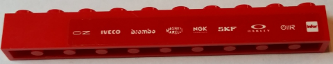 Brick 1 x 10 with 'OZ', 'IVECO', 'brembo', 'MAGNETI MARELLI', 'NGK SPARK PLUGS', 'SKF', 'OAKLEY', 'OIIR' and 'infor' Pattern (Sticker) - Set 75913