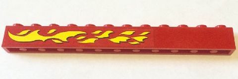 Brick 1 x 12 with Yellow Flames Left Pattern (Sticker) - Set 6580