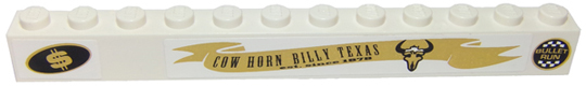 Brick 1 x 12 with 'BULLET RUN', Dollar Sign and 'COW HORN BILLY TEXAS' Pattern Model Left Side (Stickers) - Set 8147