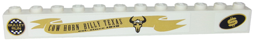 Brick 1 x 12 with 'BULLET RUN', Dollar Sign and 'COW HORN BILLY TEXAS' Pattern Model Right (Stickers) - Set 8147
