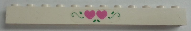 Brick 1 x 12 with Two Dark Pink Hearts and Green Leaves Pattern (Sticker) - Set 5890