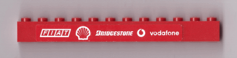 Brick 1 x 12 with White 'FIAT', Shell Logo, 'BRIDGESTONE', Vodafone Logo and 'vodafone' on Red Background Pattern (Sticker) - Set 8654