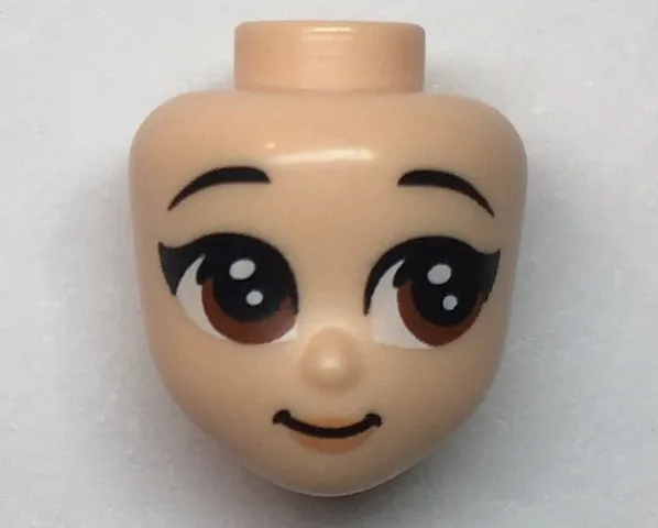 Mini Doll, Head Friends with Black Eyebrows Raised, Large Reddish Brown Eyes, Nougat Lips, Grin Pattern