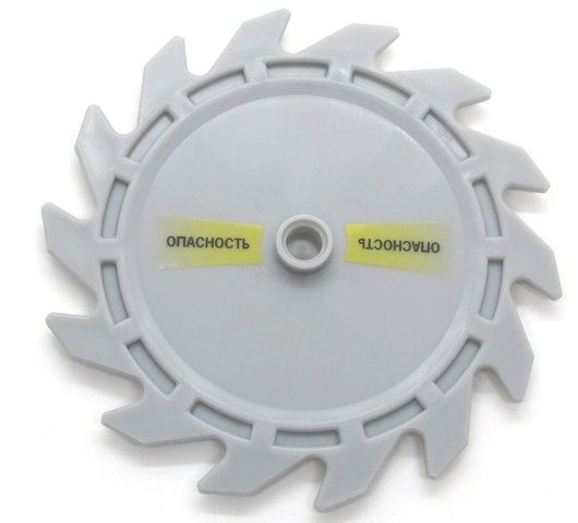 Technic Circular Saw Blade 9 x 9 with Pin Hole and Teeth in Same Direction with Cyrillic Characters 'ОПАСНОСТb' (OPASNOSTB) Pattern Model Left Side (Stickers) - Set 7626