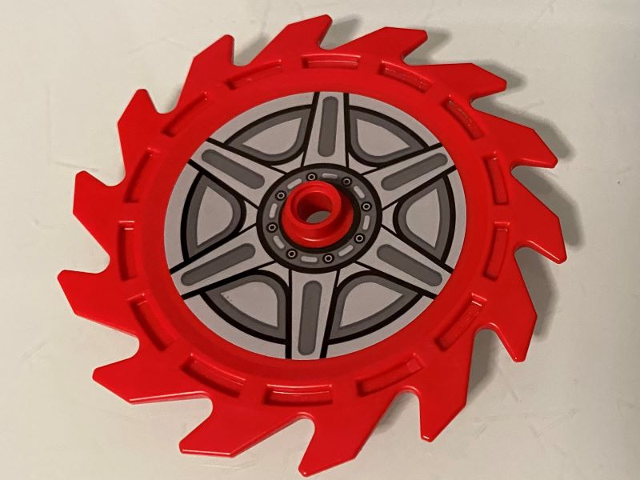 Technic Circular Saw Blade 9 x 9 with Pin Hole and Teeth in Same Direction with Wheel Spokes and Hub Pattern (Sticker) - Set 70640