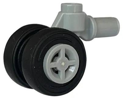 Technic Pin with Dual Wheels Holder with Light Bluish Gray Wheels and Black Tires (61483 / 4624 / 59895)