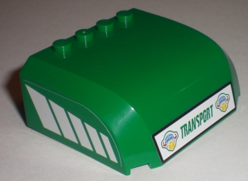 Windscreen 5 x 6 x 2 Curved Top Canopy with 4 Studs with Green 'TRANSPORT' on Front and White Stripes Pattern on Both Sides (Stickers) - Set 7733