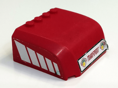 Windscreen 5 x 6 x 2 Curved Top Canopy with 4 Studs with Red 'TRANSPORT' on Front and White Stripes Pattern on Both Sides (Stickers) - Set 7747