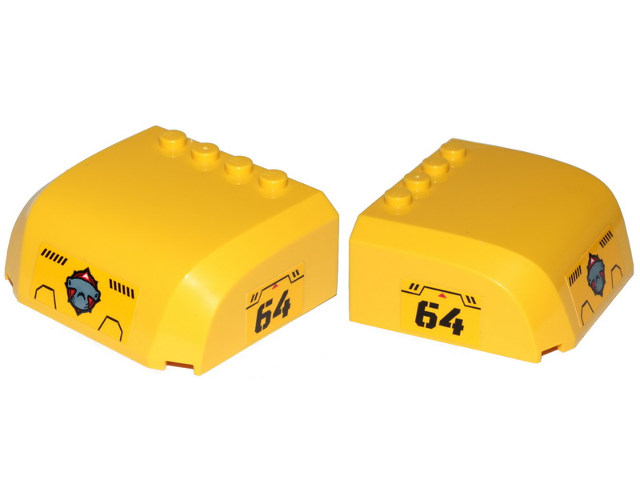 Windscreen 5 x 6 x 2 Curved Top Canopy with 4 Studs Hammerhead Shark Head and Number 64 Pattern on Front and Both Sides (Stickers) - Set 60264