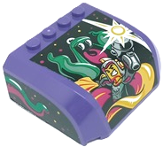Windscreen 5 x 6 x 2 Curved Top Canopy with 4 Studs with Alien Monster and Minifigure Shooting Ray Gun on Front and Green and Magenta Swirls and Stars Pattern on Both Sides (Stickers) - Set 60313