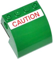 Slope, Curved 4 x 4 x 2 with 4 Studs and Pin Holes with Red 'CAUTION' on White Background Pattern (Sticker) - Set 70805