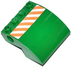 Slope, Curved 4 x 4 x 2 with 4 Studs and Pin Holes with Orange and White Danger Stripes Pattern Model Left Side (Sticker) - Set 70805