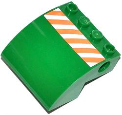 Slope, Curved 4 x 4 x 2 with 4 Studs and Pin Holes with Orange and White Danger Stripes Pattern Model Right Side (Sticker) - Set 70805