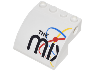 Slope, Curved 4 x 4 x 2 with 4 Studs and Pin Holes with 'THE MIX', Blue, Red and Yellow Spinning Orbits Model Left Side Pattern (Sticker) - Set 10244