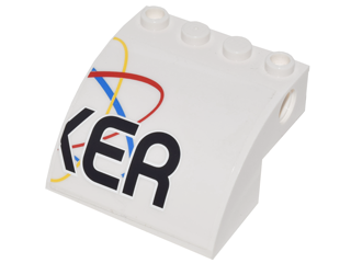 Slope, Curved 4 x 4 x 2 with 4 Studs and Pin Holes with 'XER', Blue, Red and Yellow Spinning Orbits Model Right Side Pattern (Sticker) - Set 10244