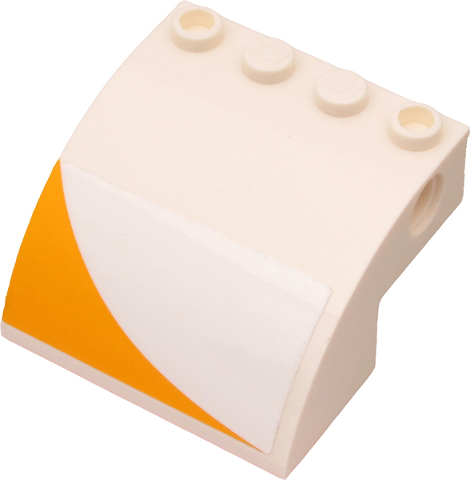 Slope, Curved 4 x 4 x 2 with 4 Studs and Pin Holes with Bright Light Orange Corner Stripe Pattern Model Right Side (Sticker) - Set 60262