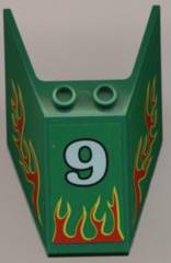 Windscreen 6 x 4 x 1 1/3 with Bottom Tabs and Hollow Studs with Number 9 and Red Flames Pattern (Stickers) - Set 6568