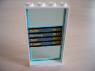 Window 1 x 4 x 6 with 3 Panes with Fixed Trans-Light Blue Glass with Train Schedule Pattern Inside (Sticker) - Set 4532