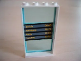 Window 1 x 4 x 6 with 3 Panes with Fixed Trans-Light Blue Glass with Train Schedule Pattern Inside (Sticker) - Set 4532