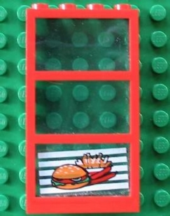 Window 1 x 4 x 6 with 3 Panes with Fixed Trans-Light Blue Glass with Hamburger and French Fries Pattern (Sticker) - Set 4556