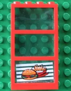 Window 1 x 4 x 6 with 3 Panes with Fixed Trans-Light Blue Glass with Hamburger and French Fries Pattern (Sticker) - Set 4556