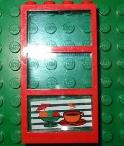 Window 1 x 4 x 6 with 3 Panes with Fixed Trans-Light Blue Glass with Ice Cream and Coffee Pattern (Sticker) - Set 4556