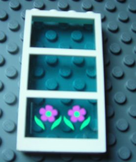Window 1 x 4 x 6 with 3 Panes with Fixed Trans-Light Blue Glass with Flowers Pattern (Sticker) - Set 6418