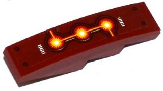 Slope, Curved 4 x 1 with White Alien Characters, 4 Rivets, Fire Cores and Black, Red and Yellow Lines Pattern (Sticker) - Set 70142