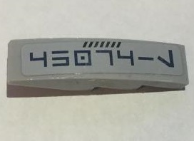 Slope, Curved 4 x 1 with Dark Blue Aurebesh Characters '45074-L' Pattern Model Right Side (Sticker) - Set 75046