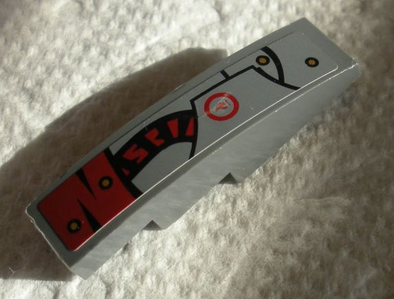 Slope, Curved 4 x 1 with Dark Red Curved Tube and Hull Plates Pattern Model Left Side (Sticker) - Set 70012-2