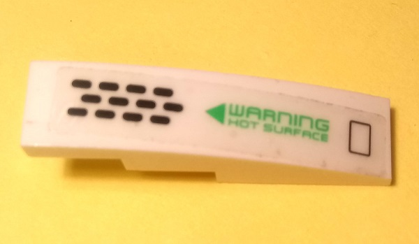 Slope, Curved 4 x 1 with Black Vents and Bright Green 'WARNING HOT SURFACE' Pattern Model Left Side (Sticker) - Set 70704