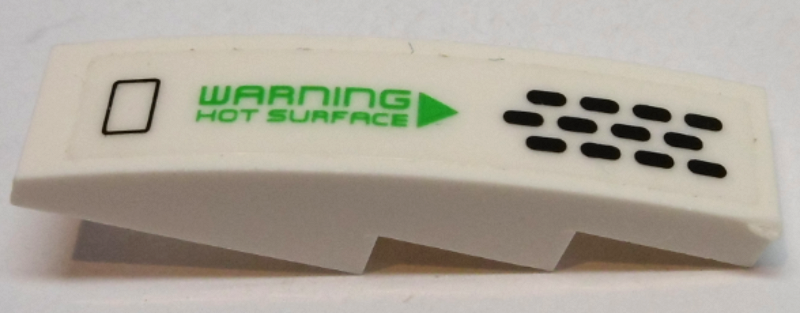 Slope, Curved 4 x 1 with Black Vents and Bright Green 'WARNING HOT SURFACE' Pattern Model Right Side (Sticker) - Set 70704