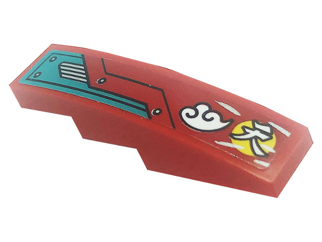 Slope, Curved 4 x 1 with Dark Red and Dark Turquoise Hull Plates, Silver Air Vent, Dots, Smoke and Logogram Pattern Model Right Side (Sticker) - Set 80008