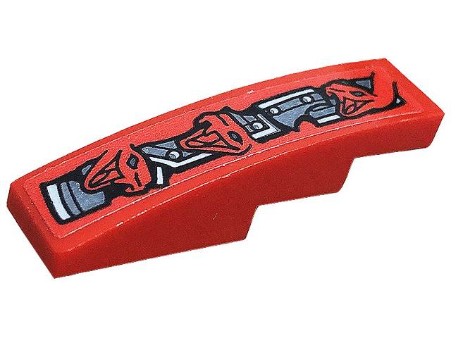 Slope, Curved 4 x 1 with Red Snakes and Silver Armor Plates Pattern Model Front Left Side (Sticker) - Set 70624